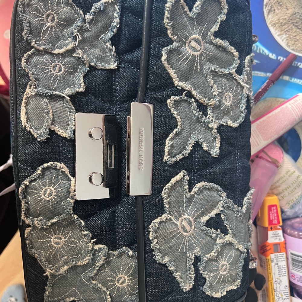 Michael Kors Casual Chic Denim Floral Chain Shoulder Bag